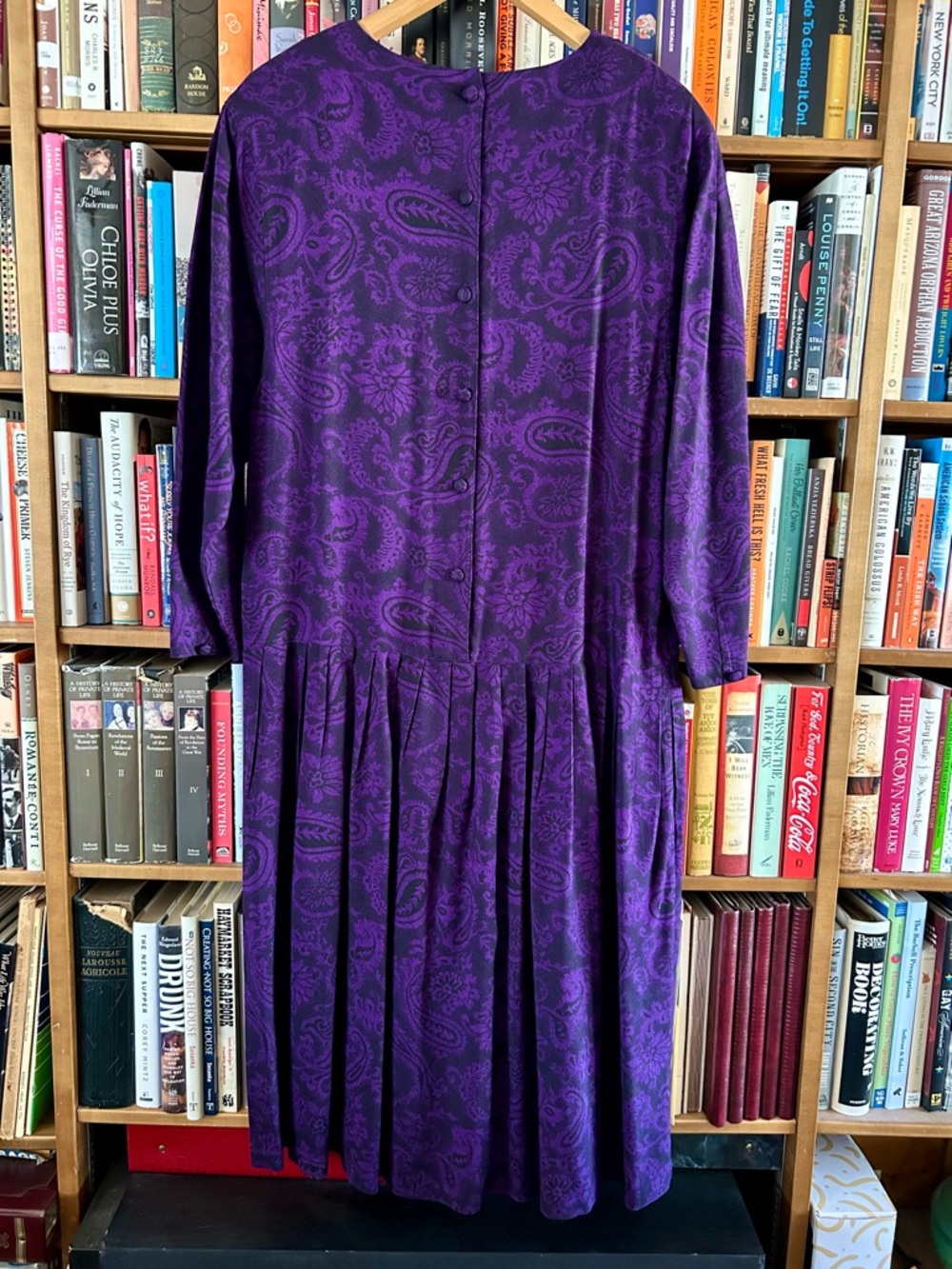 Vintage 80s Compagnie Internationale Express Purple Paisley Drop Waist Dress M - Picture 11 of 11